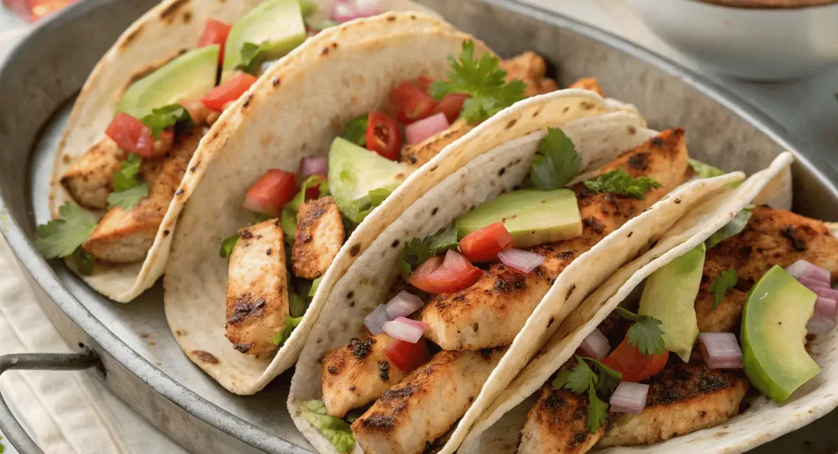 Vibrant, colorful homemade chicken taco seasoning in a glass jar, overflowing with flavor and ready to spice up your next meal.