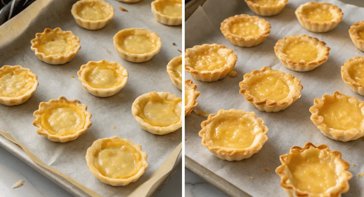 Golden brown phyllo cups filled with cranberry and goat cheese