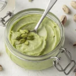The Ultimate Guide to Pistachio Cream: From Sicilian Origins to Delicious Uses 9 close-up shot of freshly made pistachio cream in a bowl, showcasing its smooth texture and vibrant green color