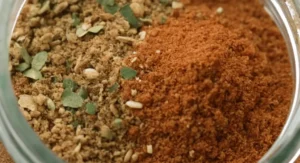 A close-up photo of the dry beefy onion soup mix in a jar