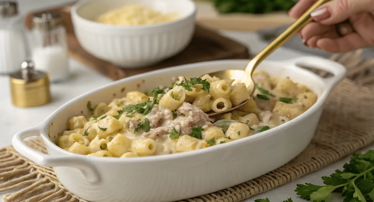 Creamy ditalini pasta recipe served in a bowl