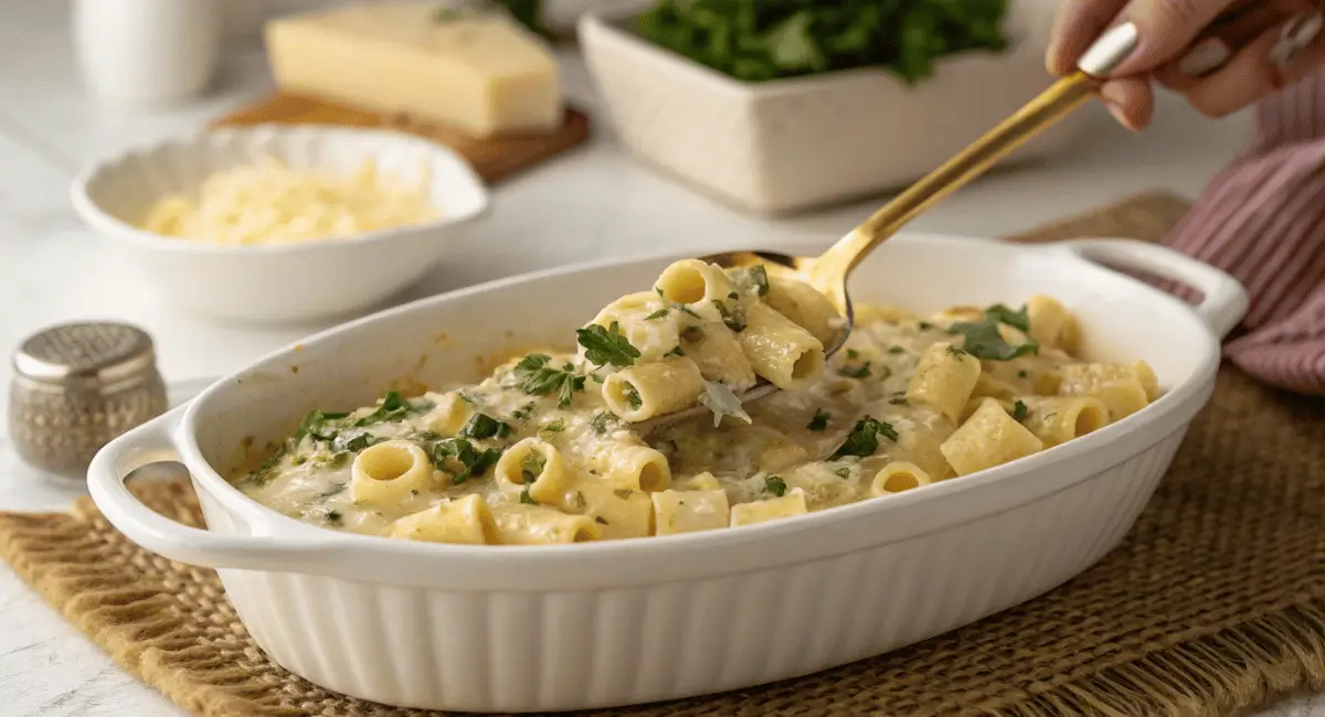 Creamy ditalini pasta recipe served in a bowl