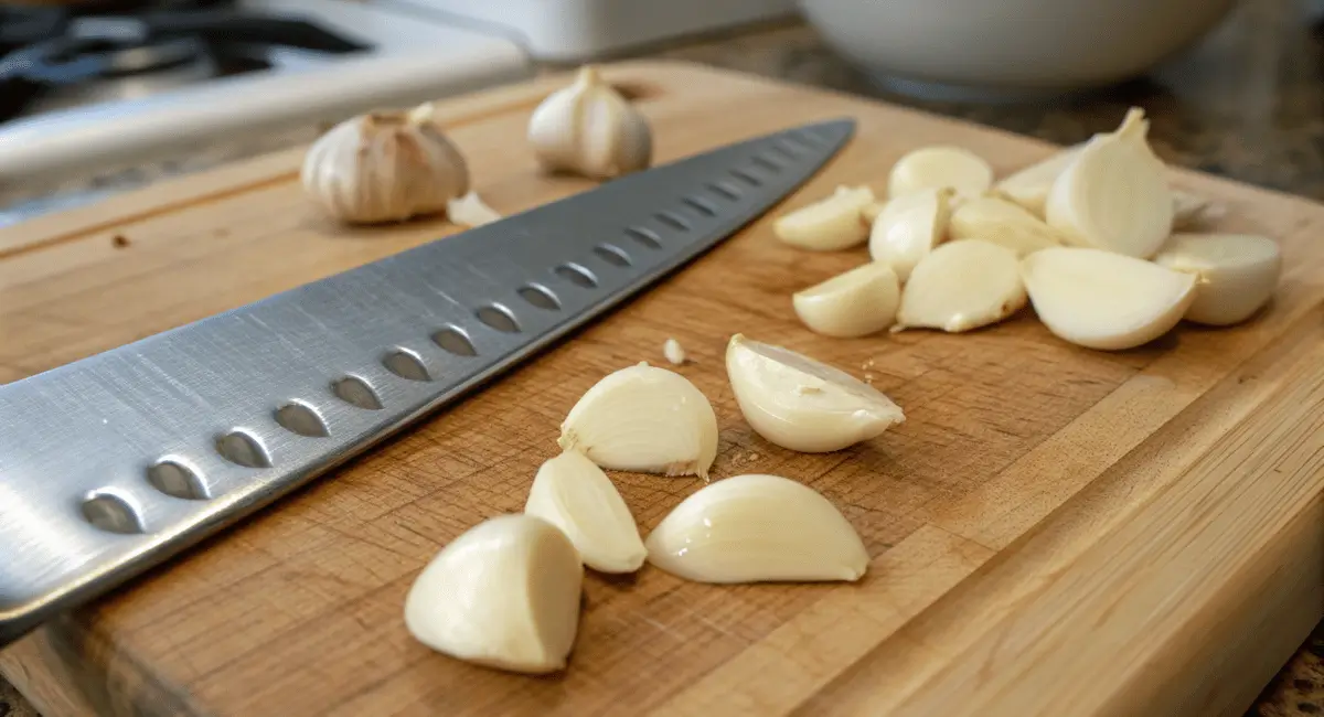 chopped garlic to prepare trottole pasta