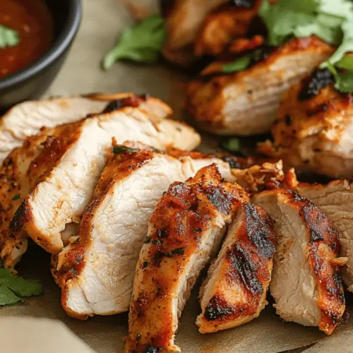 Grilled chipotle chicken recipe pieces garnished with cilantro.