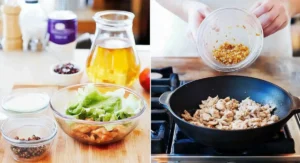 Preparing ingredients for Healthy Honey Chicken Lettuce Wraps.