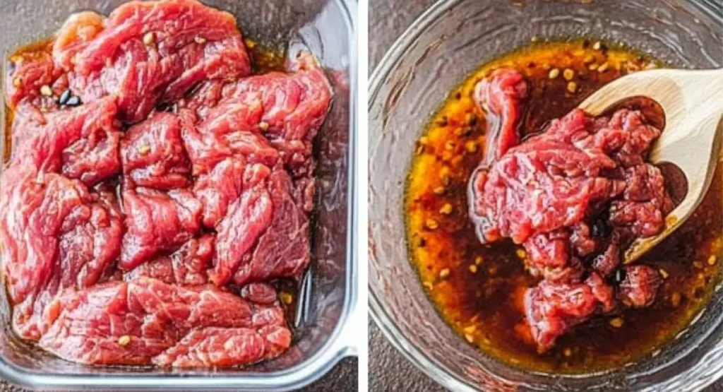 Marinating beef for Korean Beef Tacos.