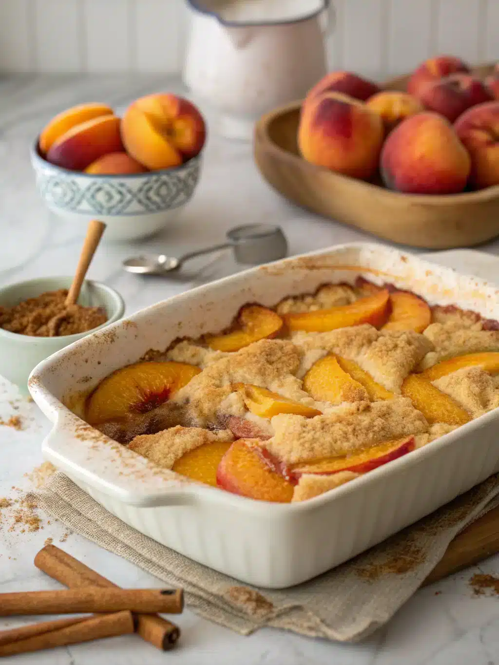 Peach Cobbler Recipe – The Best Homemade Dessert for Summer Comfort 7 peach cobbler with fresh peaches ingredients