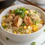 Street corn chicken rice hot in skillet