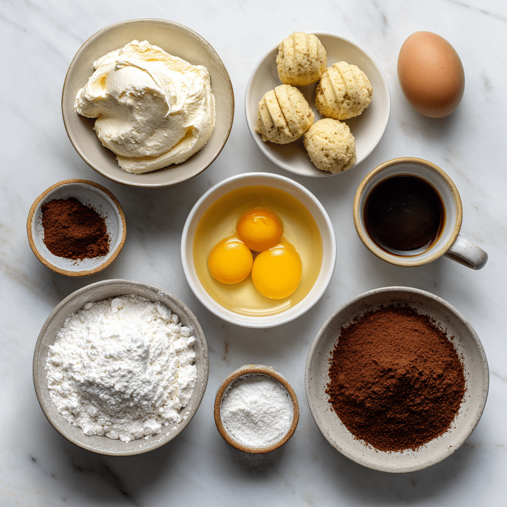 Tiramisu Sandwich Cookies – The Best Creamy Dessert Recipe! 6 Tiramisu sandwich cookie ingredients including mascarpone and espresso.
