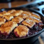 The Best Sourdough Blackberry Cobbler Recipe for Homemade Southern Comfort 6 Sourdough blackberry cobbler in cast iron skillet with golden biscuit top