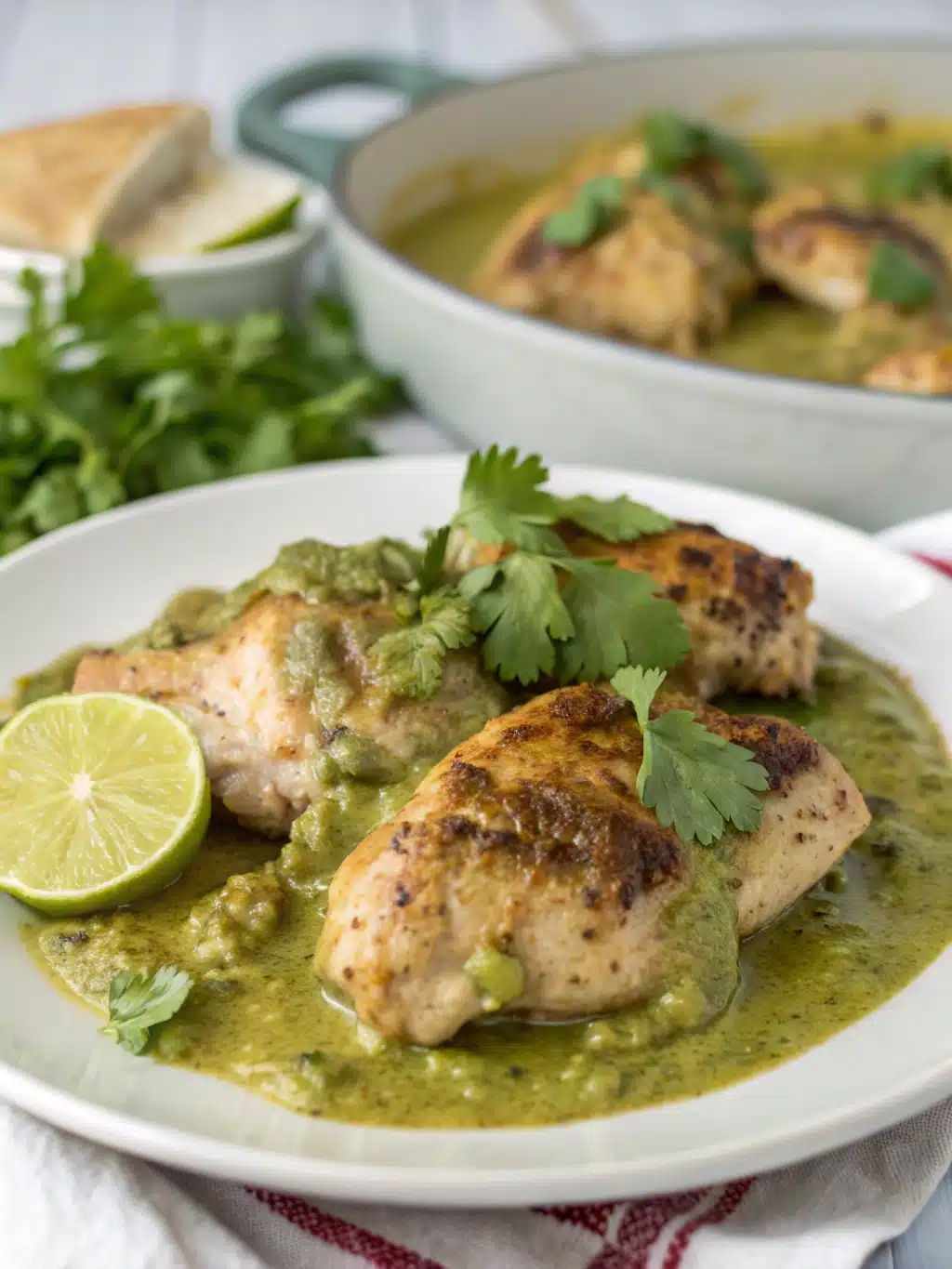 Hatch Chicken Chile Verde served in a bowl with tortillas