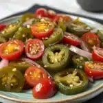 The Easiest Cowboy Candy Jalapeños Recipe 5 Golden cowboy candy jalapeños in glass mason jars with glossy sweet syrup coating