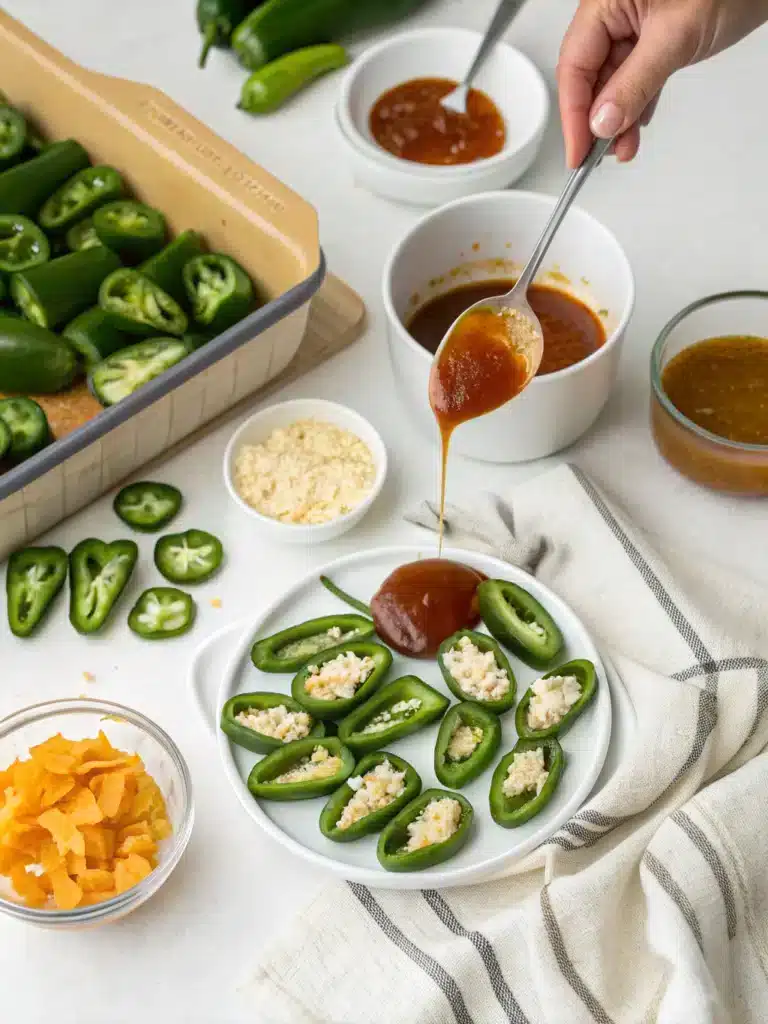 The Easiest Cowboy Candy Jalapeños Recipe 7 Cowboy candy jalapeños served on cream cheese crackers as elegant Southern appetizer