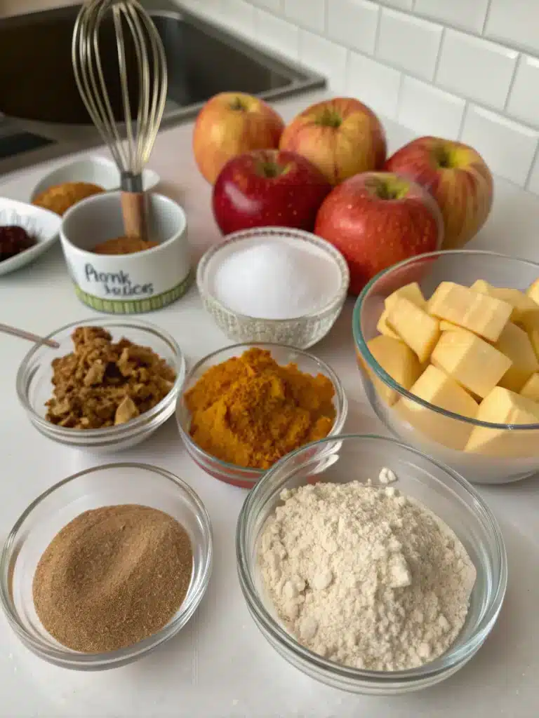 Apple Pumpkin Streusel Muffins: The Coziest Fall Treat You’ll Bake This Season 6 Ingredients for Apple Pumpkin Streusel Muffins in bowls