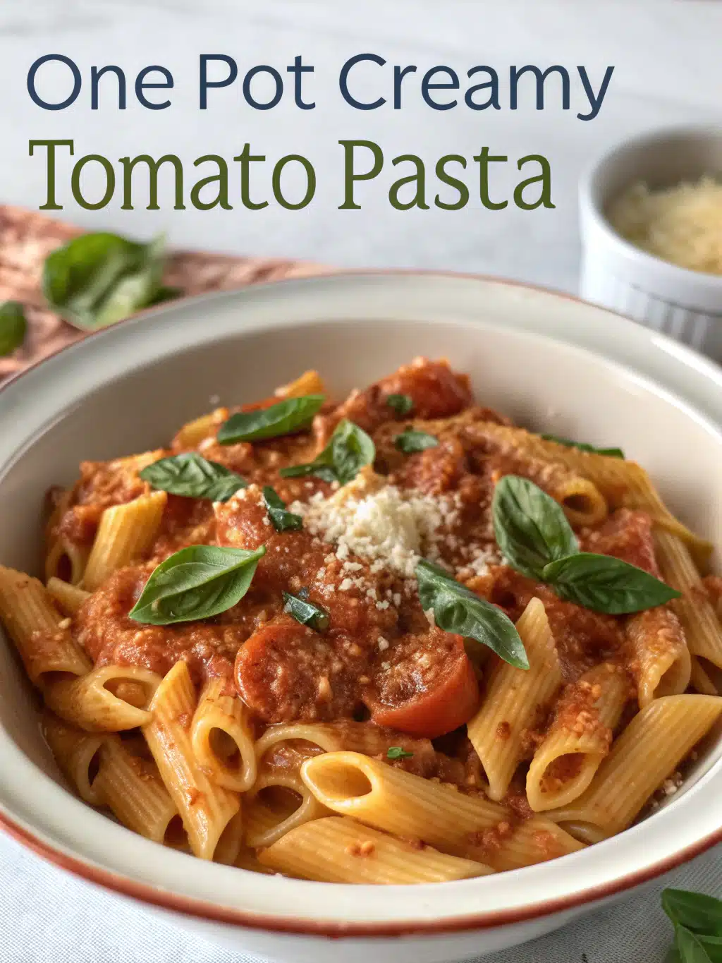 Easy one pot creamy tomato pasta in a bowl